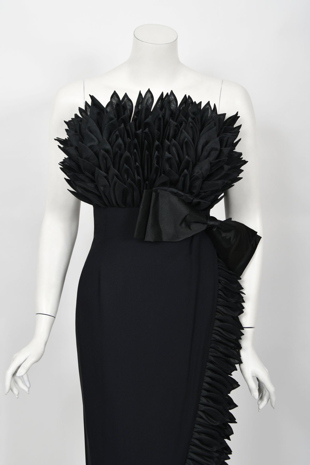 1959 Hall Ludlow Couture Museum-Held Black Silk Appliquéd Petals Hourglass Gown