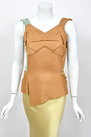2016 Maison Margiela by John Galliano Runway Champagne Satin Breastplate Backless Bias-Cut Gown
