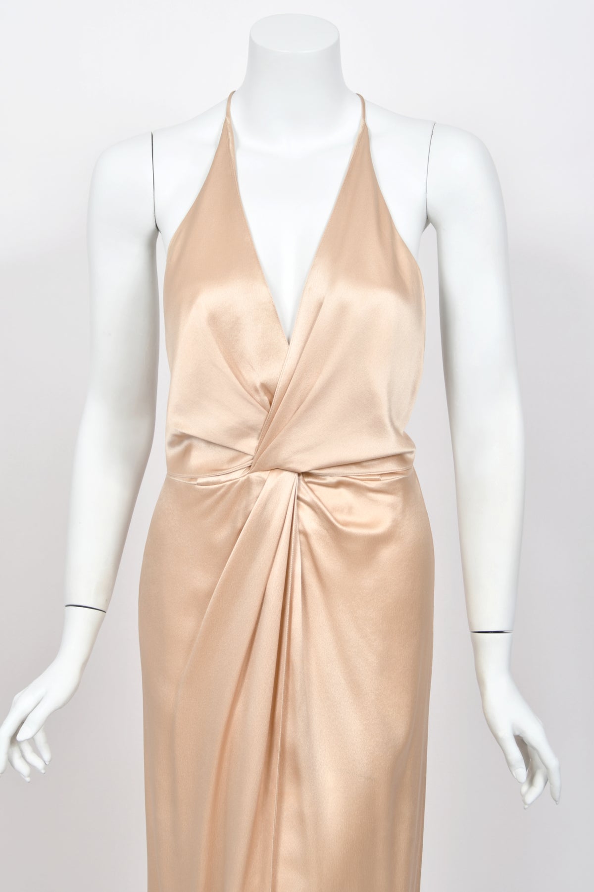 2011 Gucci Resort Collection Champagne Silk Draped Low-Plunge High Slit Maxi Slip Dress