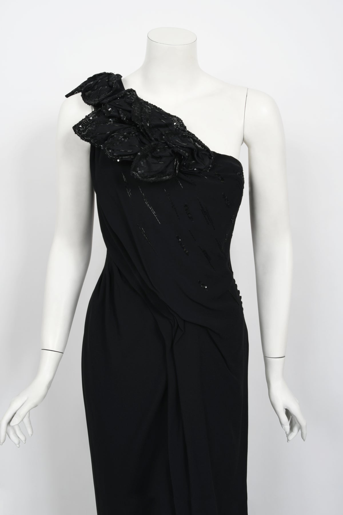 2008 Christian Dior by John Galliano Black Beaded Silk High Slit Bias-Cut Gown