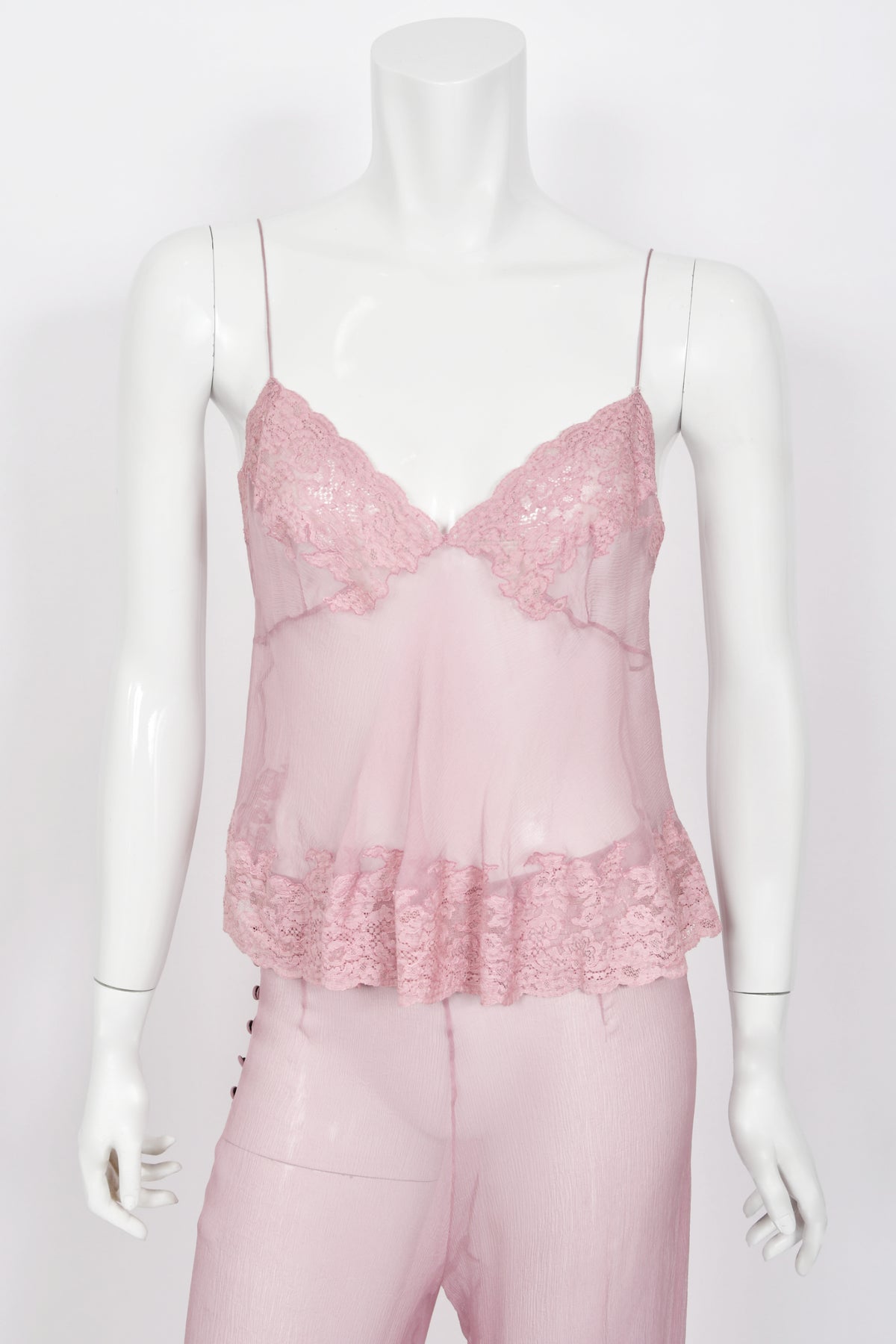 1999 Christian Dior by John Galliano Lilac Sheer Silk &amp; Lace &#39;Lingerie&#39; Camisole Pants Set