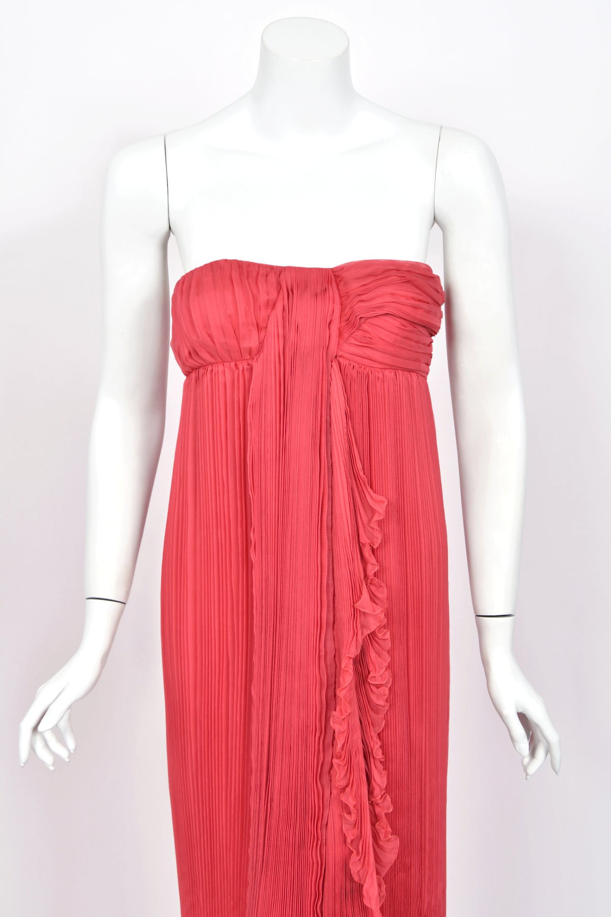 2007 Christian Dior by John Galliano Heavily-Pleated  Raspberry Silk Strapless Bustier Gown