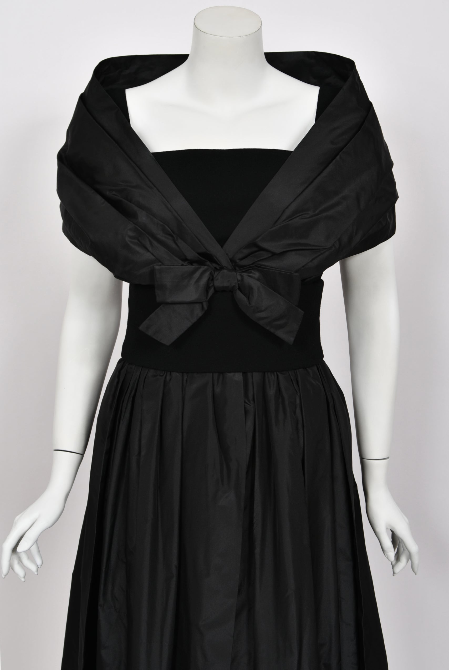 1956 Christian Dior Demi-Couture Black Silk Portrait-Collar Dress - Timeless Vixen 1956 Christian Dior Demi-Couture Black Silk Portrait-Collar Dress - Timeless Vixen