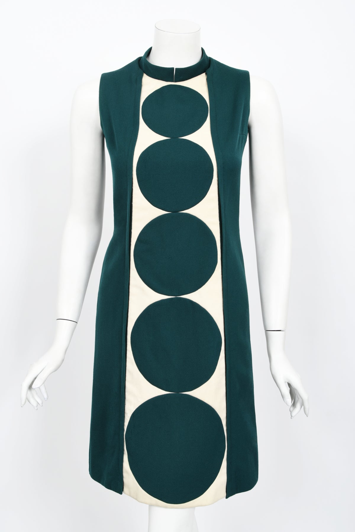 1966 Jacques Esterel Haute Couture Documented Teal Green Op-Art Mod Dress