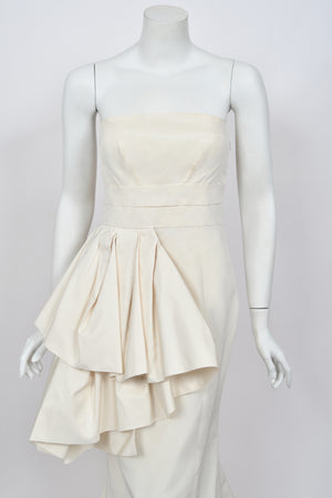 2008 Christian Dior by John Galliano Ivory Silk Strapless Bustier Peplum Gown