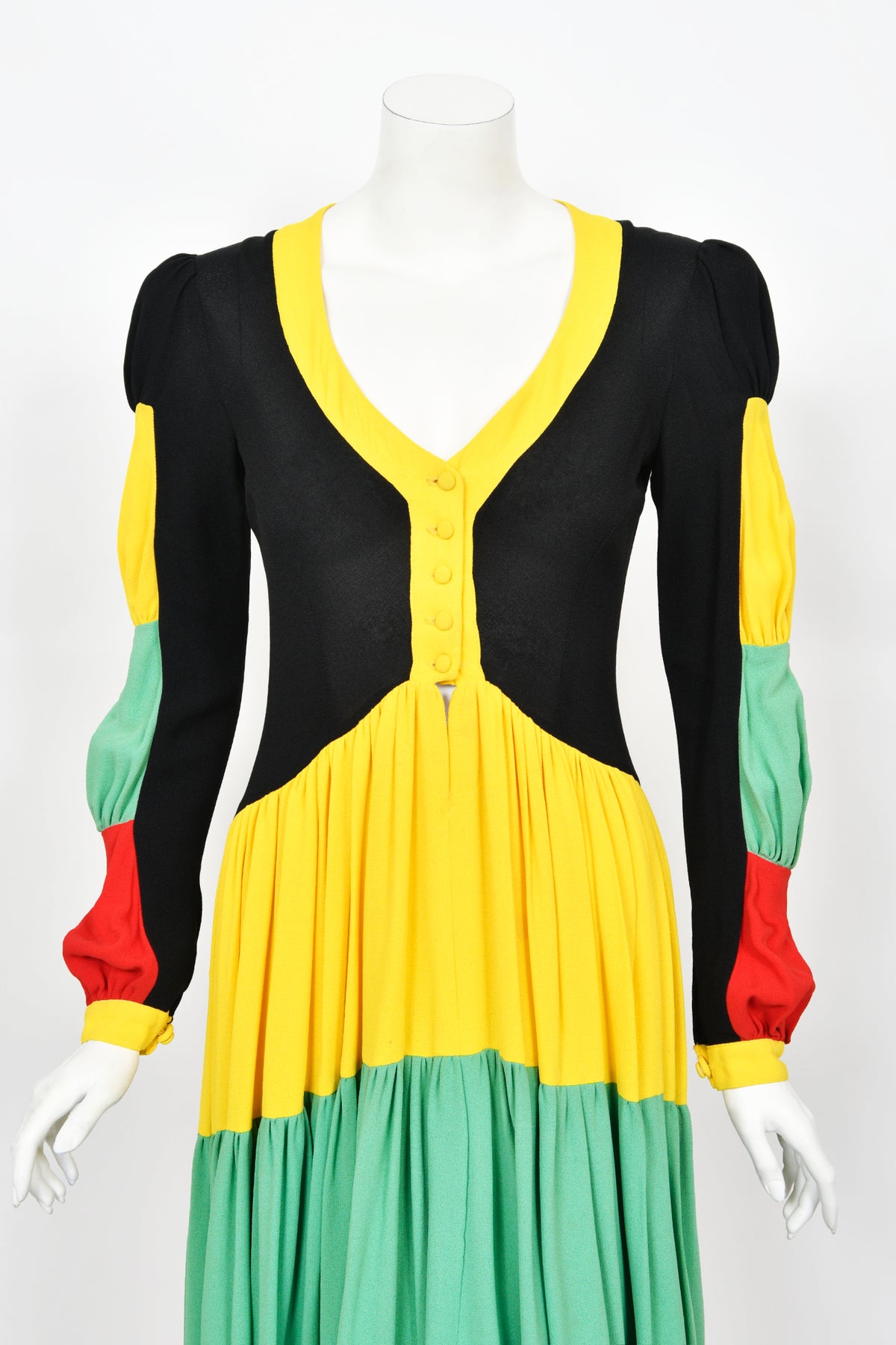 1970 Ossie Clark Vogue Documented Traffic-Light Block Color Crepe Dress