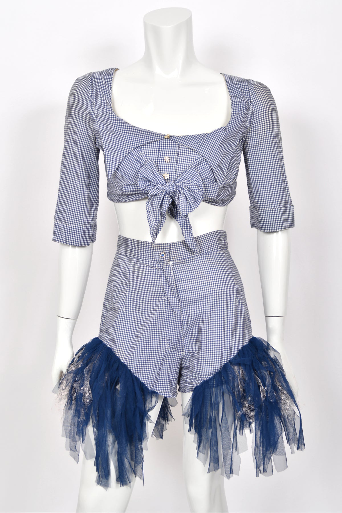 1992 Vivienne Westwood 'Salon Collection’ Editorial Gingham Cotton Cropped Corset &amp; Shorts