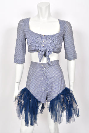 1992 Vivienne Westwood 'Salon Collection’ Editorial Gingham Cotton Cropped Corset & Shorts