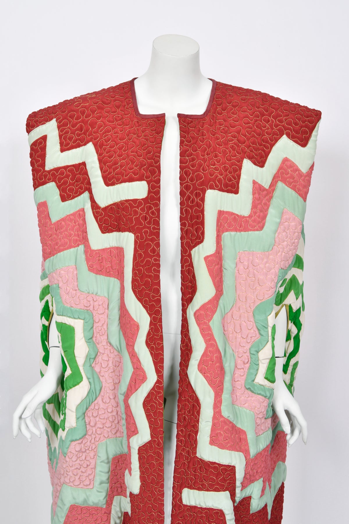 1980&#39;s Michaele Vollbracht Couture Iconic Metallic Embroidered Graphic Silk Cape