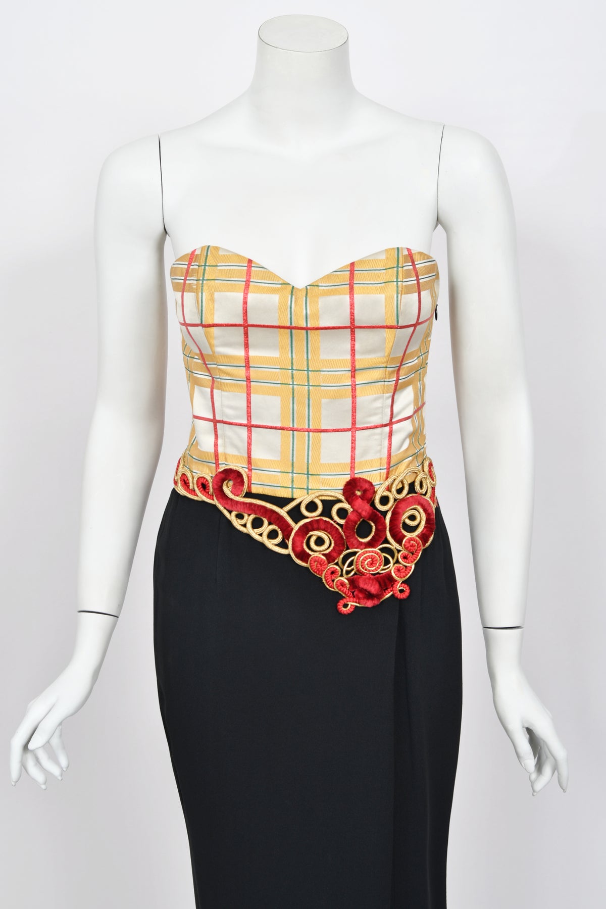 1995 Christian Dior by Gianfranco Ferré Runway Plaid Silk Metallic-Corded Hourglass Gown