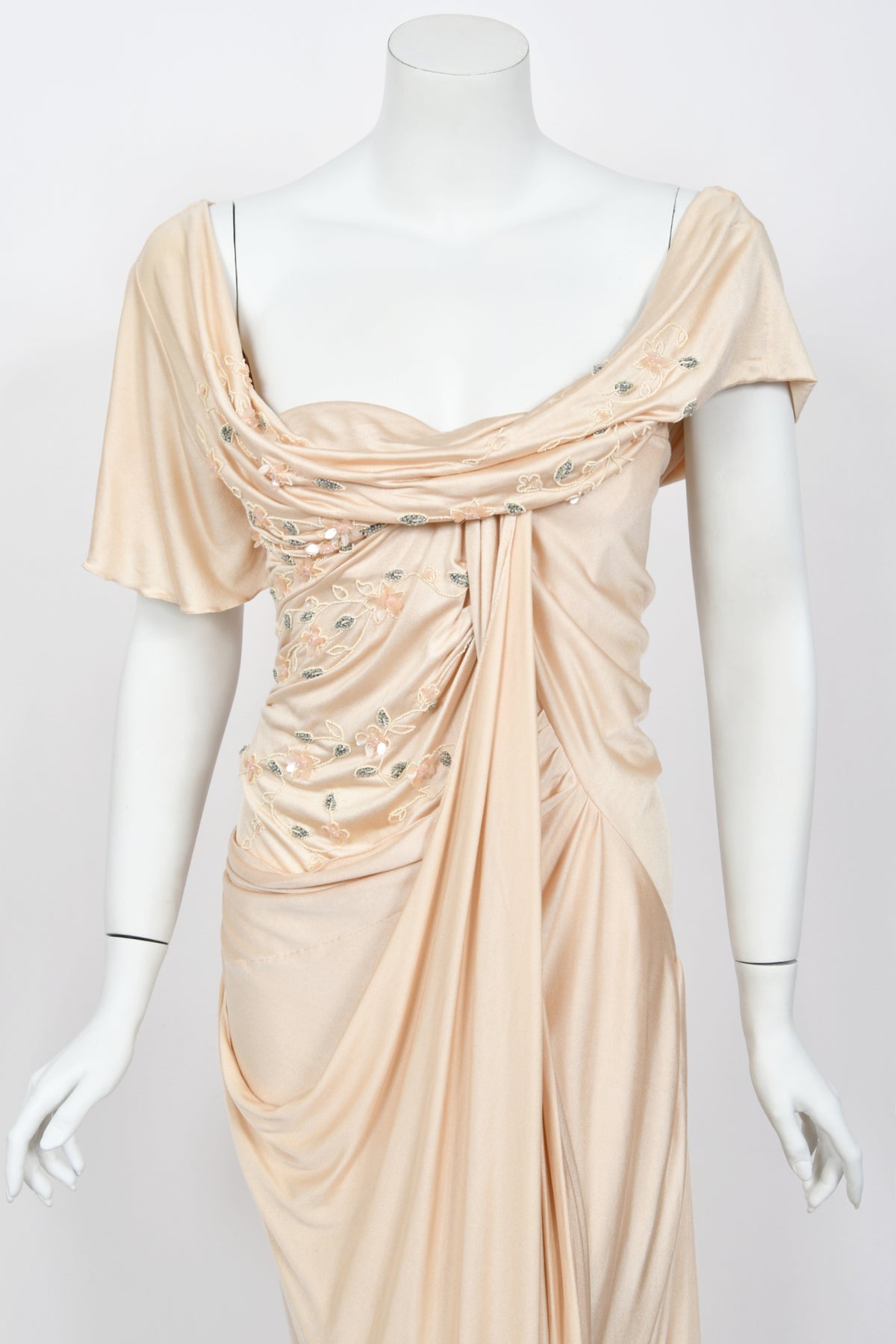 2007 Christian Dior by John Galliano Beaded Blush-Pink Silk Draped Goddess Gown