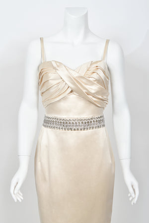 2008 Christian Dior by John Galliano Beaded Ivory Silk Shelf-Bust Hourglass Gown