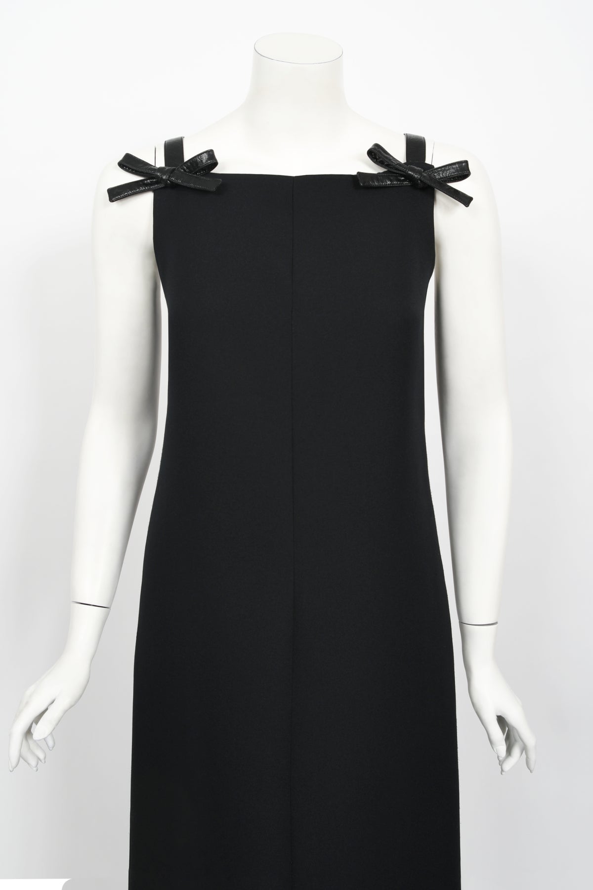 1969 André Courrèges Black Vinyl-Bows Minimalist Space-Age Mod Gown