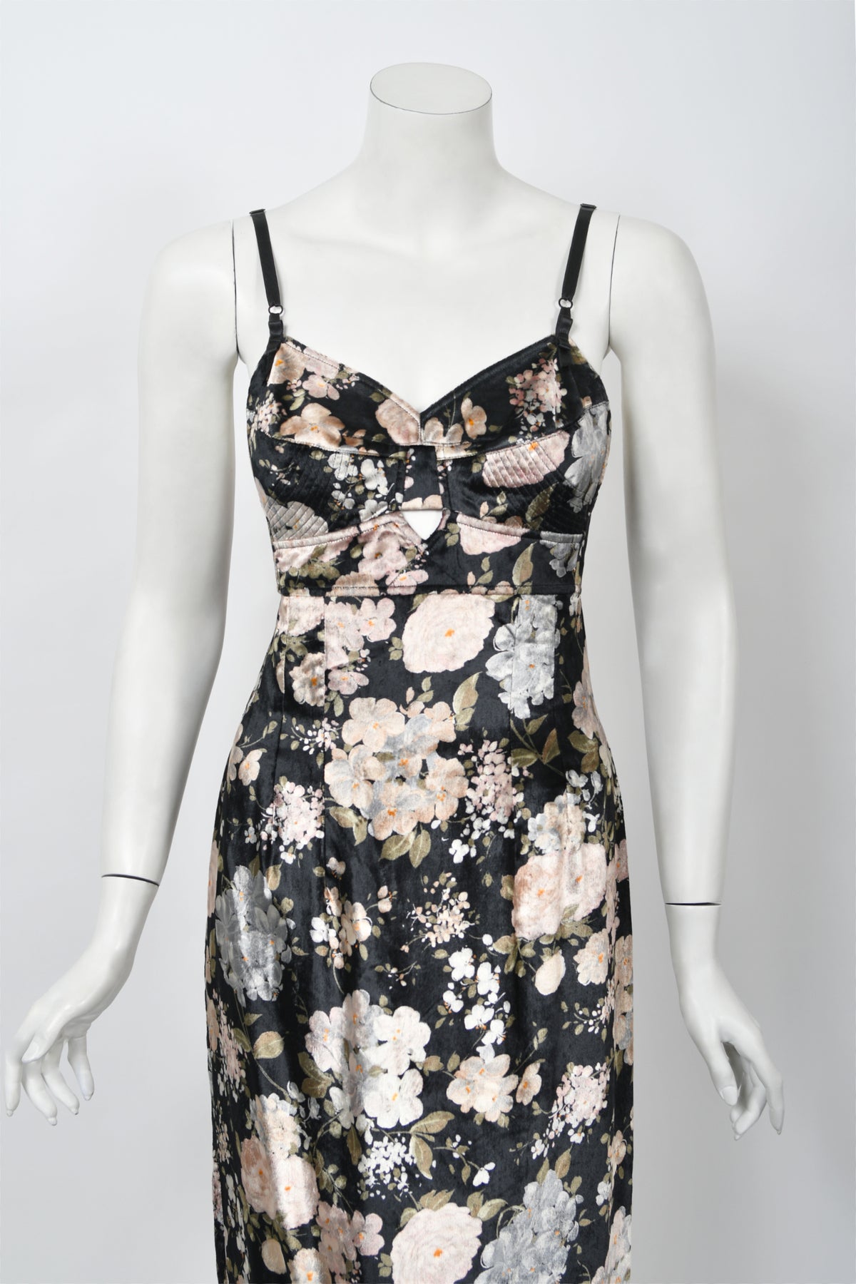 Vintage 1997 Dolce & Gabbana Floral Stretch Velvet Cut-Out Bustier Slip  Dress with Tags - Timeless Vixen