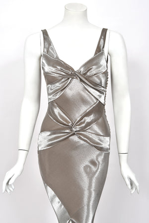 2004 Christian Dior by John Galliano Rare Sample Metallic Silk Lamé Bias-Cut High Slit Gown