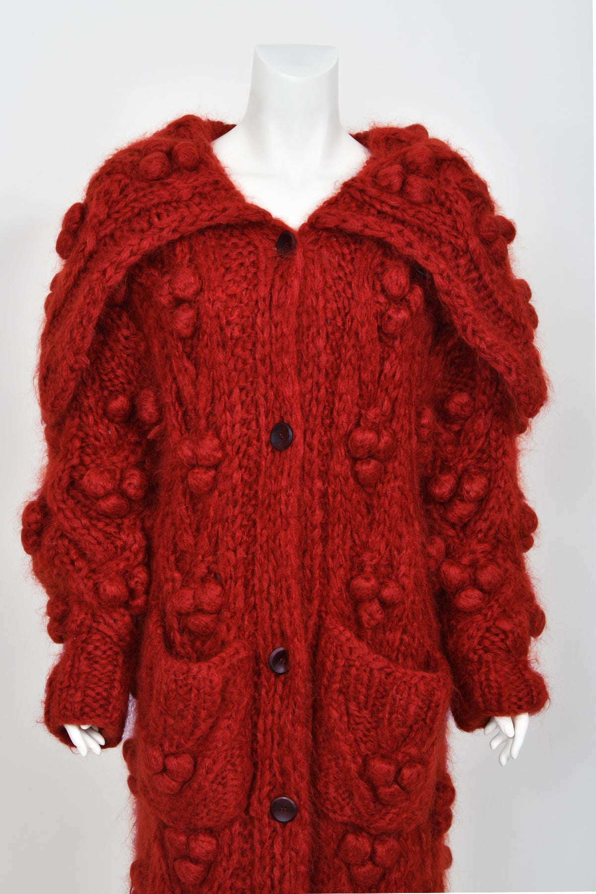 1999 Christian Dior by John Galliano Wine Red Wool Knit Shawl-Collar Sweater Coat