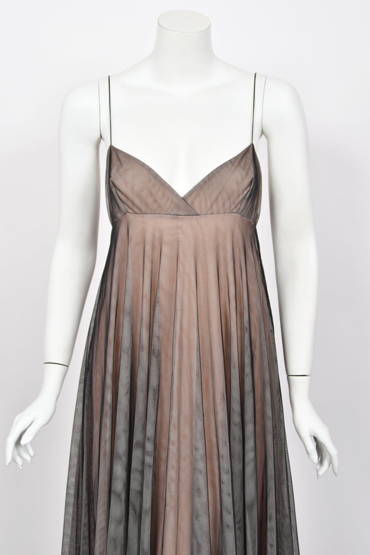 1998 Tom Ford for Gucci Runway Black Nude Illusion Layered Tulle Gown