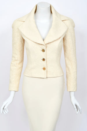 1998 John Galliano 'Haut Bohème' Collection Ivory Fitted Textural Jacket & Bias-Cut Maxi Skirt Set