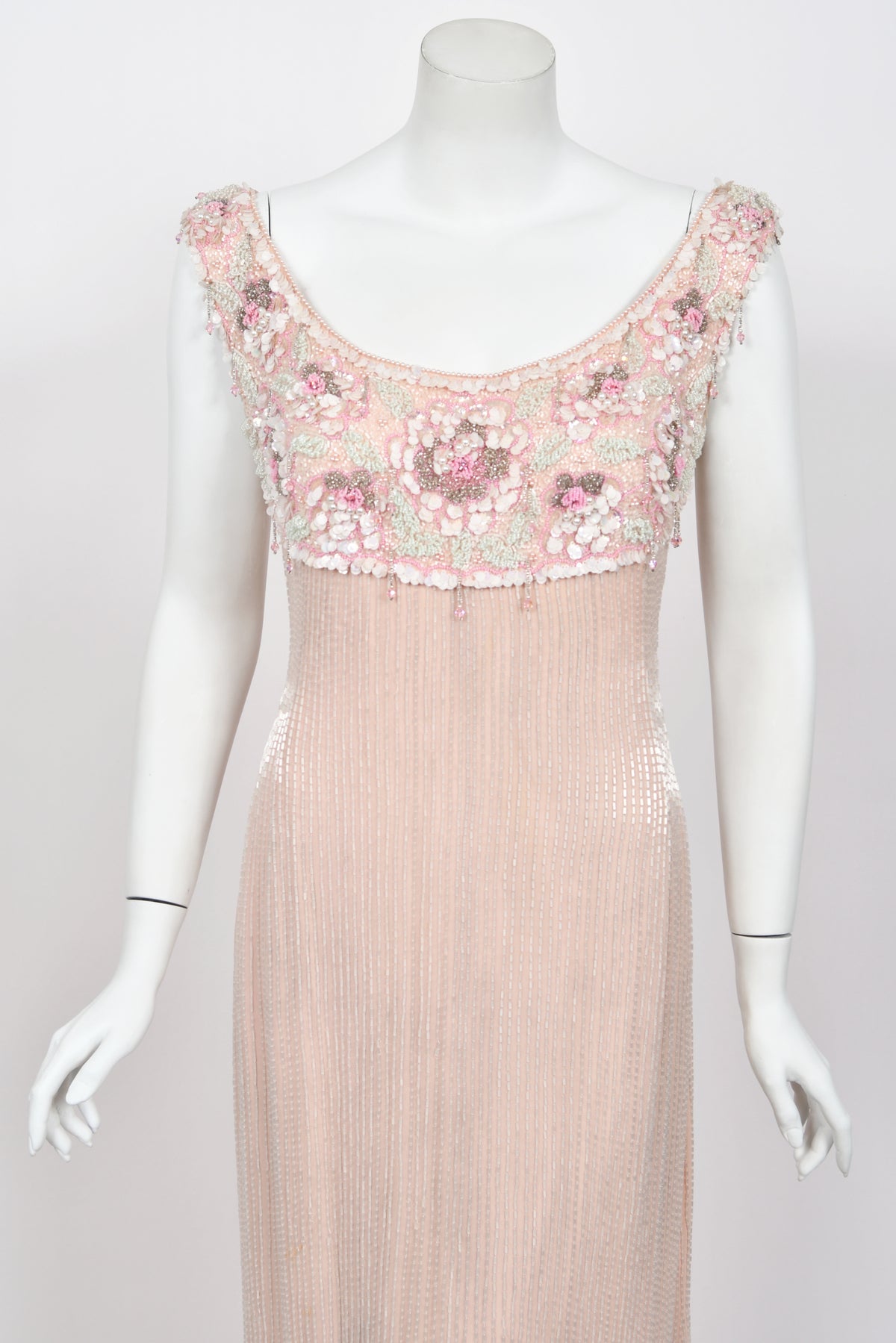 1960&#39;s Helen Rose Custom Couture Pale Pink Silk Fully-Beaded Glamour Gown