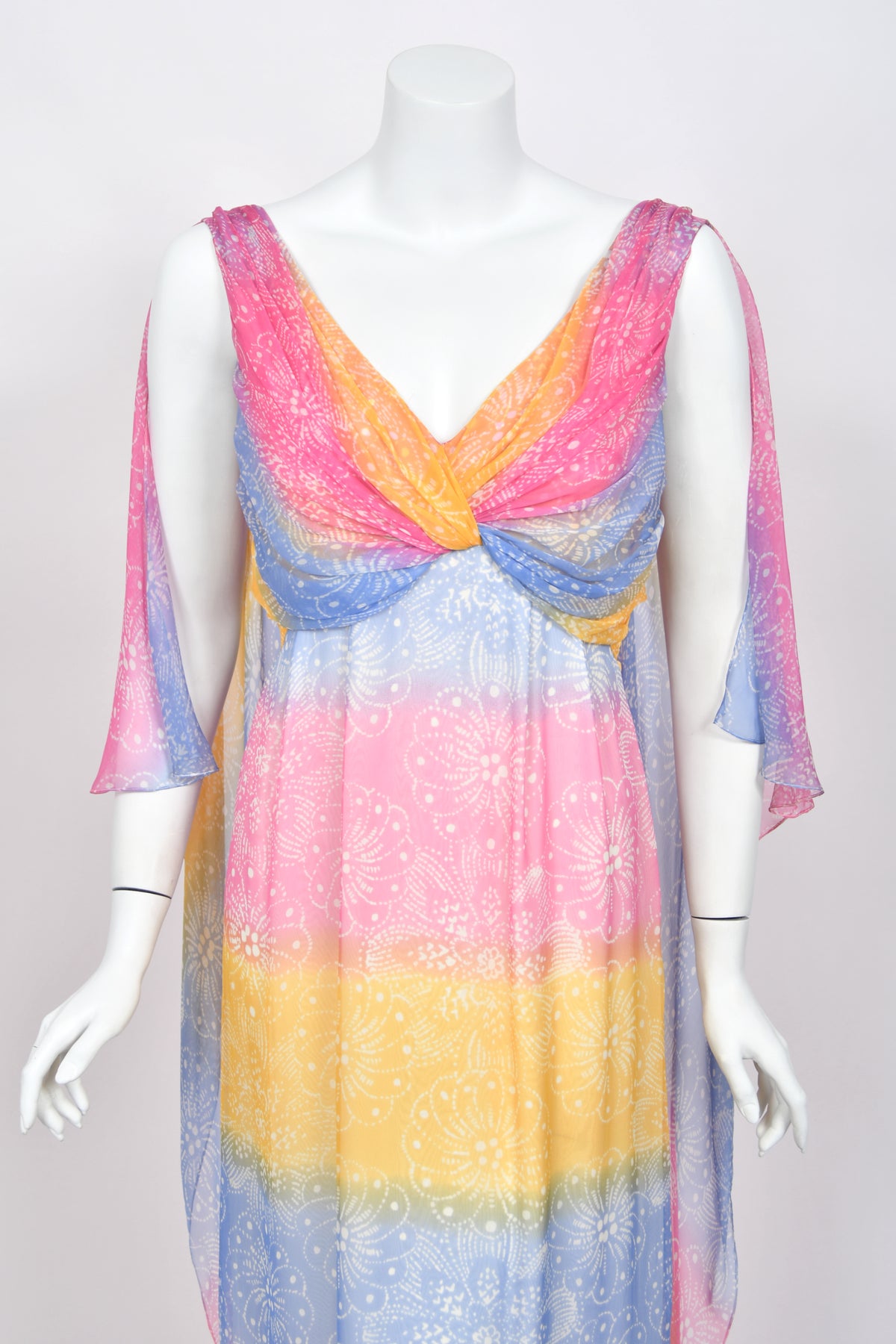 2008 Christian Dior by John Galliano Resort Collection Colorful Silk Draped Cape Goddess Gown