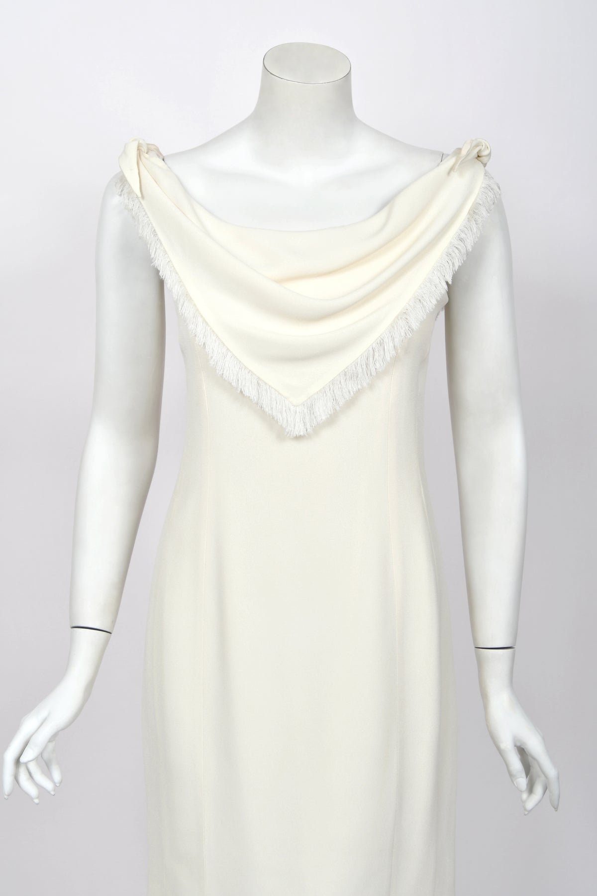 1998 Christian Dior by John Galliano Resort Collection Ivory White Crepe Fringed-Bib Dress