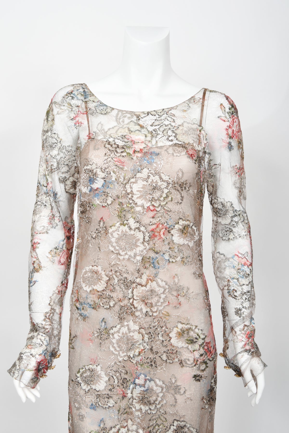 Iconic 2011 Chanel Runway Vogue Rihanna Editorial Sheer Metallic Lace Gown