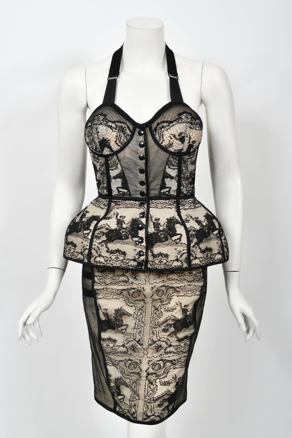 1988 Jean Paul Gaultier Documented Cowboy Lace 'Cone Bra' Bustier Lingerie Set