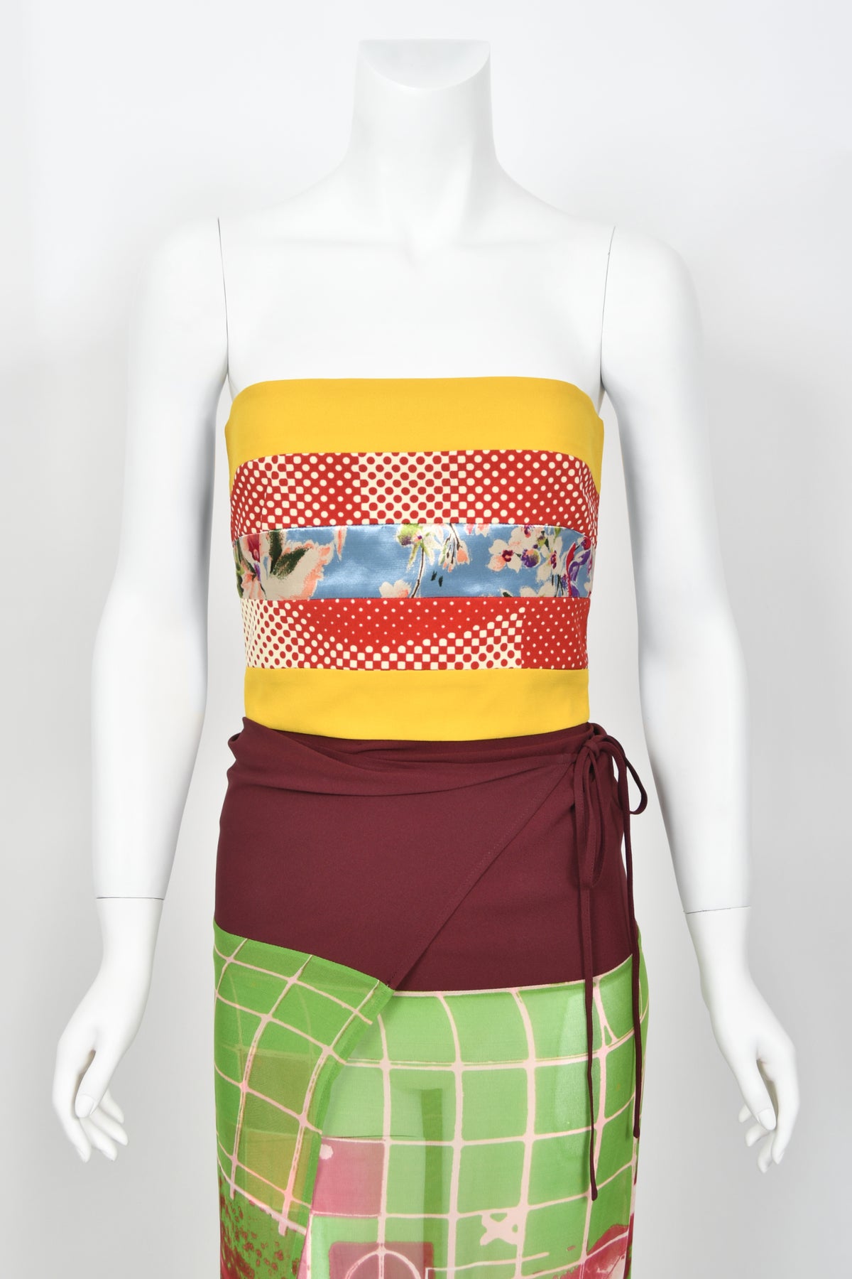 1996 Jean Paul Gaultier Cyberbaba &#39;Sex and the City&#39; Graphic Silk Bustier Dress