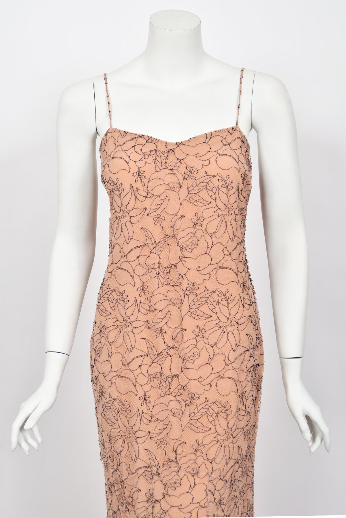 2006 Christian Dior by John Galliano Nude Illusion Floral Lace Trained Lingerie Gown