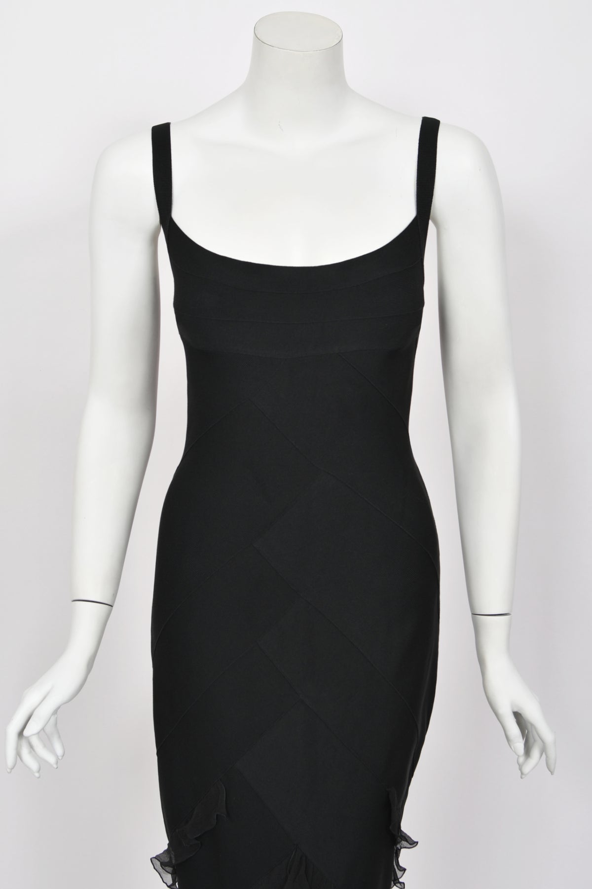 2004 Christian Dior by John Galliano Black Stretch Knit Ruffle-Hem Hourglass Dress