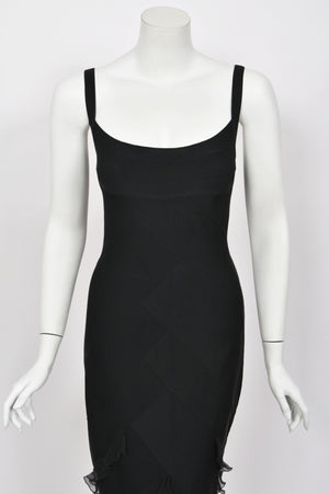 2004 Christian Dior by John Galliano Black Stretch Knit Ruffle-Hem Hourglass Dress