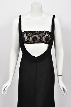 2004 Valentino Runway Beaded Bralette Draped Sheer Silk Cut-Out Gown