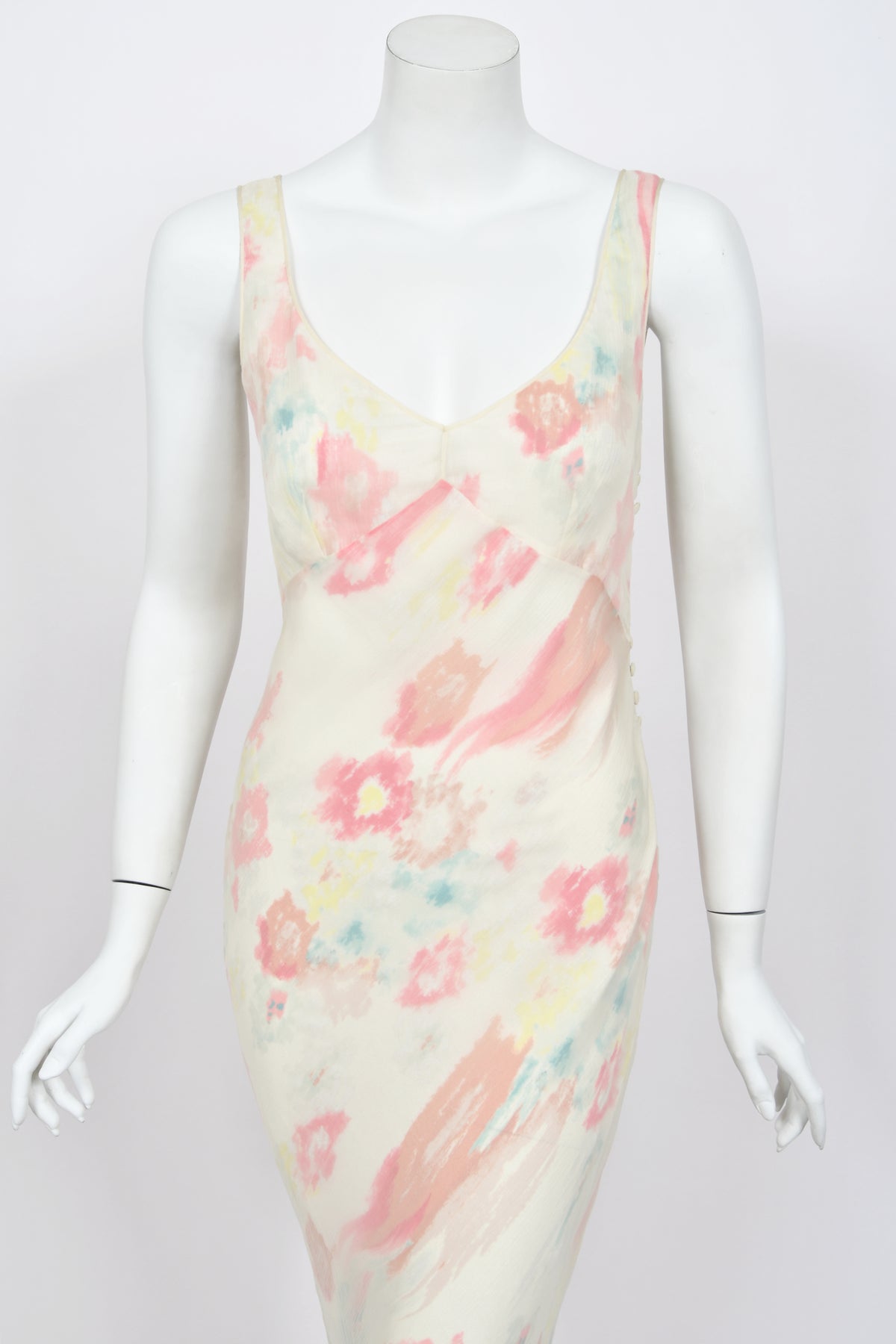 2008 John Galliano &#39;Grey Gardens&#39; Collection Floral Silk High Low Bias-Cut Gown