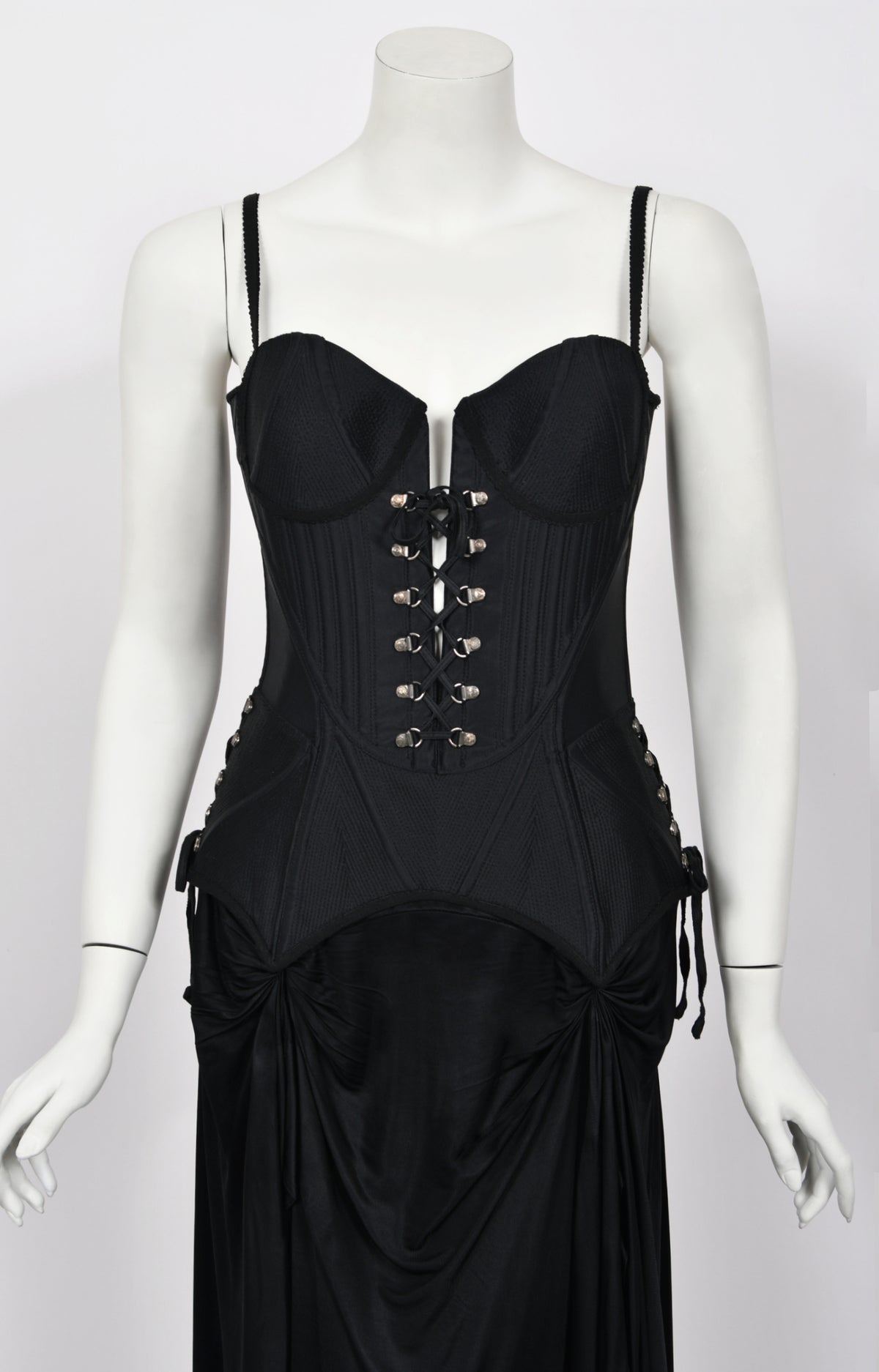 1995 Gianni Versace Couture Black Corset High-Slit Important Campaign Gown