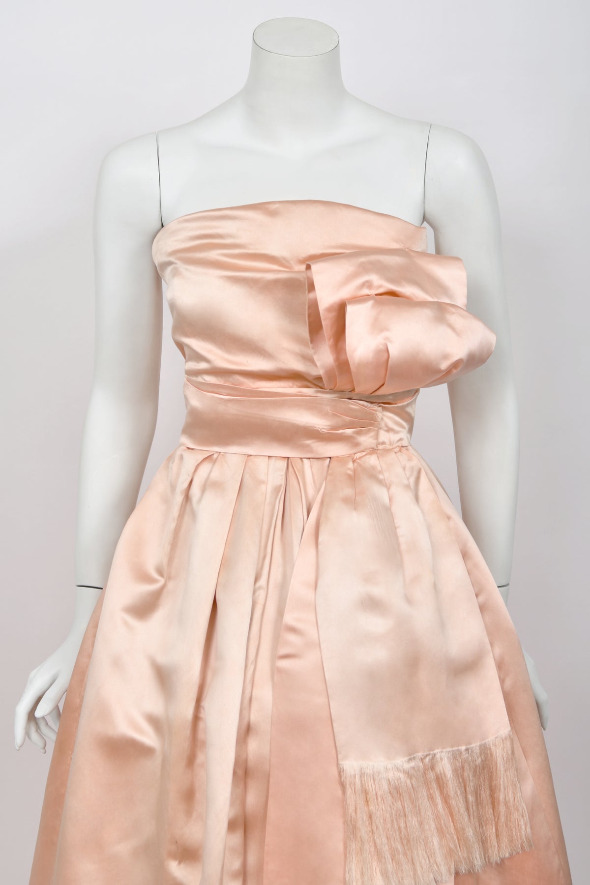 1958 Christian Dior by Yves Saint Laurent Documented Blush-Pink Silk Strapless Corset Gown