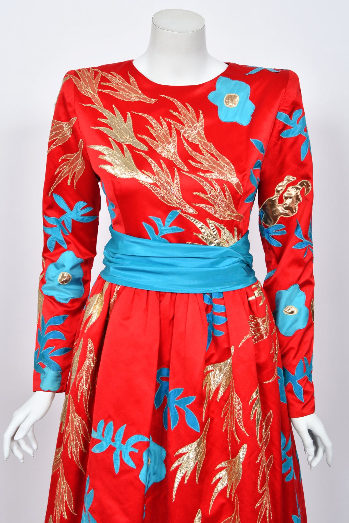 1986 Givenchy Haute Couture Metallic Appliquéd Satin Sash-Waist Gown