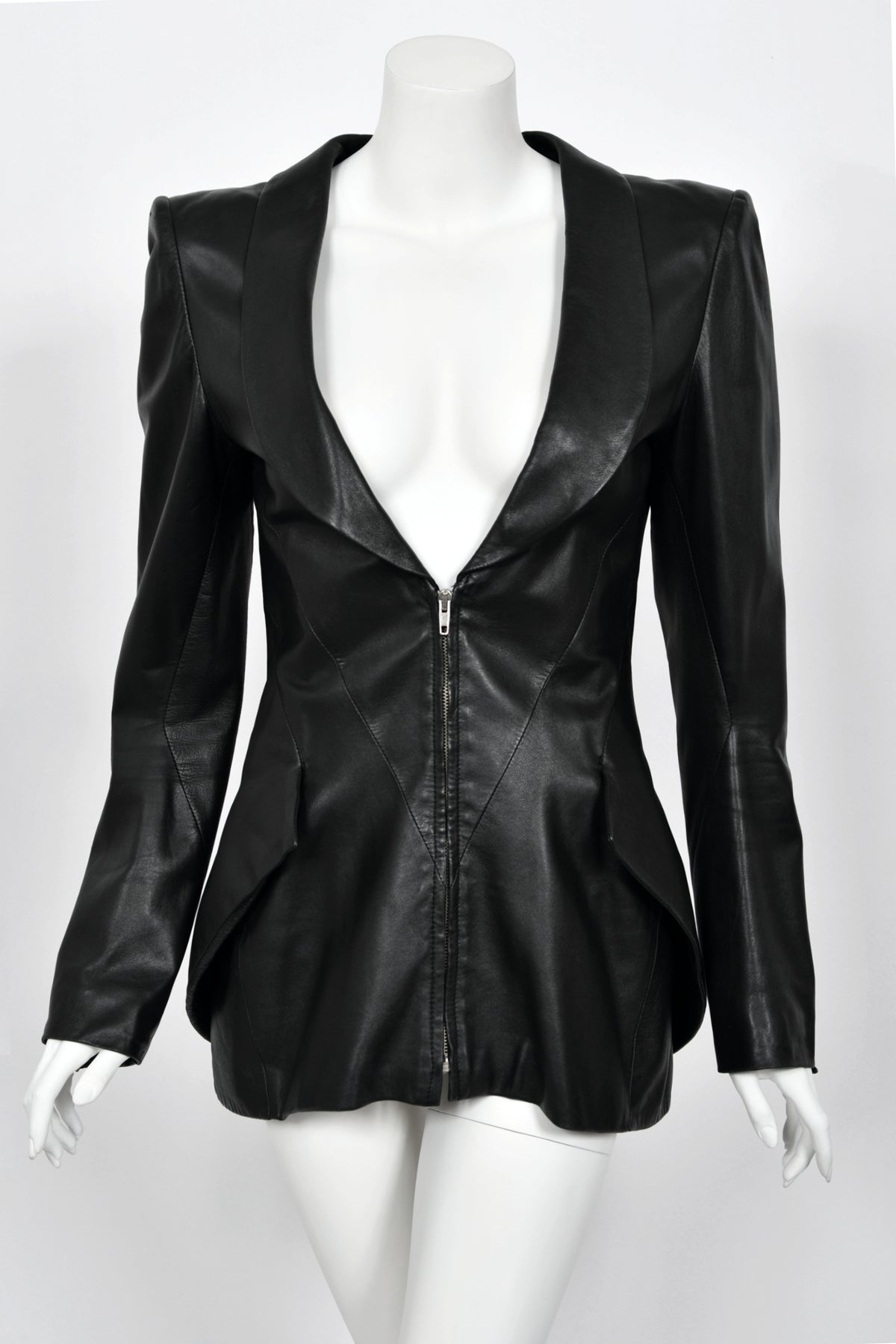 1998 Alexander McQueen Lifetime &#39;Joan&#39; Collection Black Leather Sculpted Jacket
