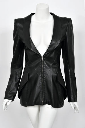 1998 Alexander McQueen Lifetime 'Joan' Collection Black Leather Sculpted Jacket