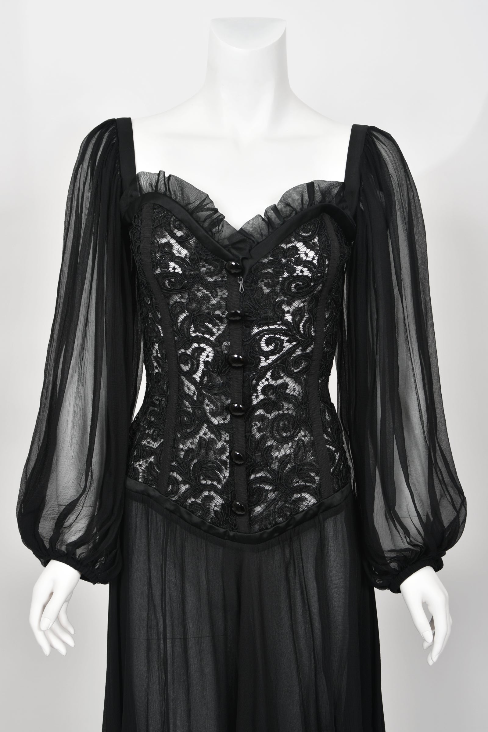 Vintage 1988 Yves Saint Laurent Documented Black Sheer Silk & Boned Lace Bustier Dress - Timeless Vixen Vintage 1988 Yves Saint Laurent Documented Black Sheer Silk & Boned Lace Bustier Dress - Timeless Vixen