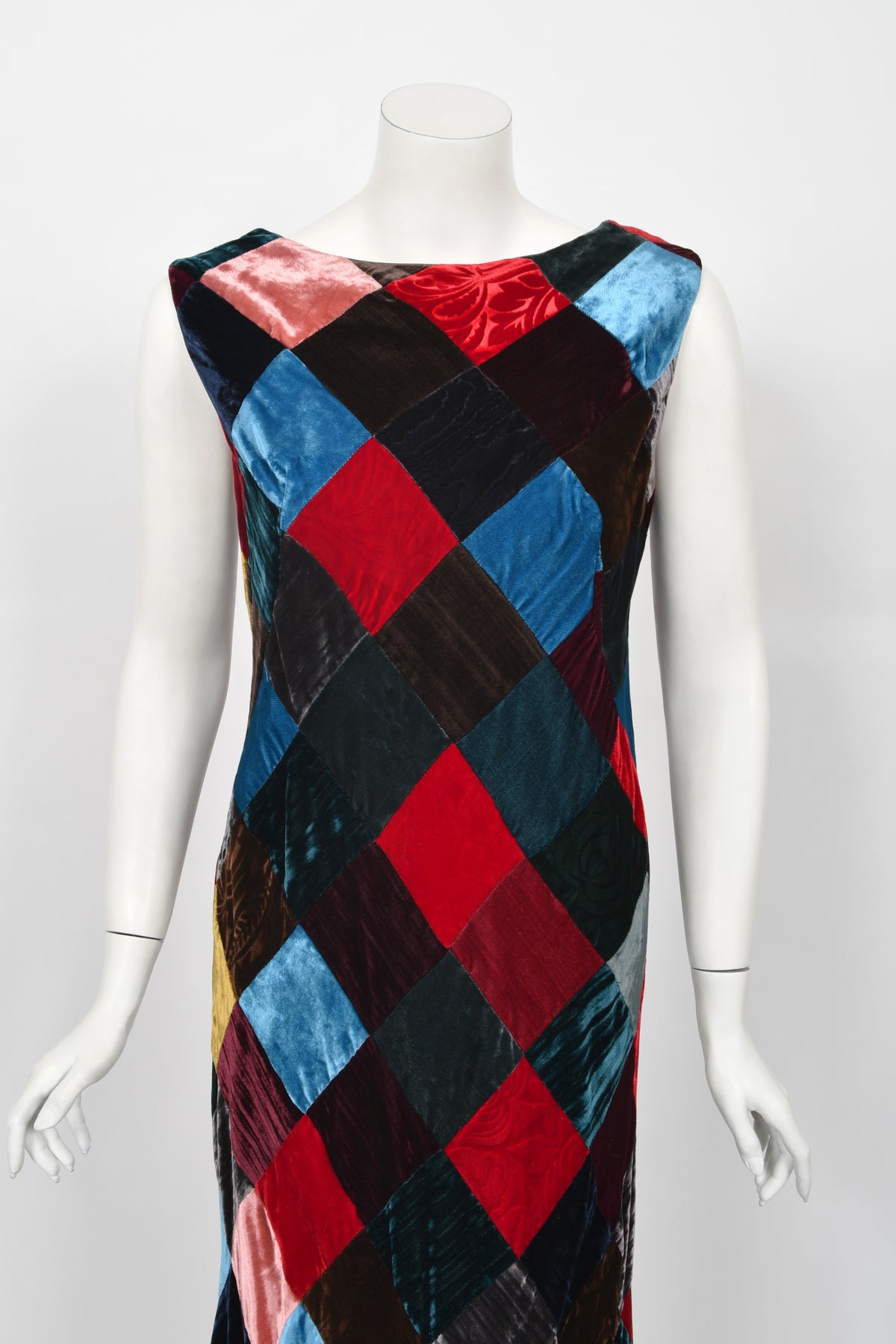 1994 Dolce &amp; Gabbana Editorial Runway Multicolored Patchwork Velvet Gown