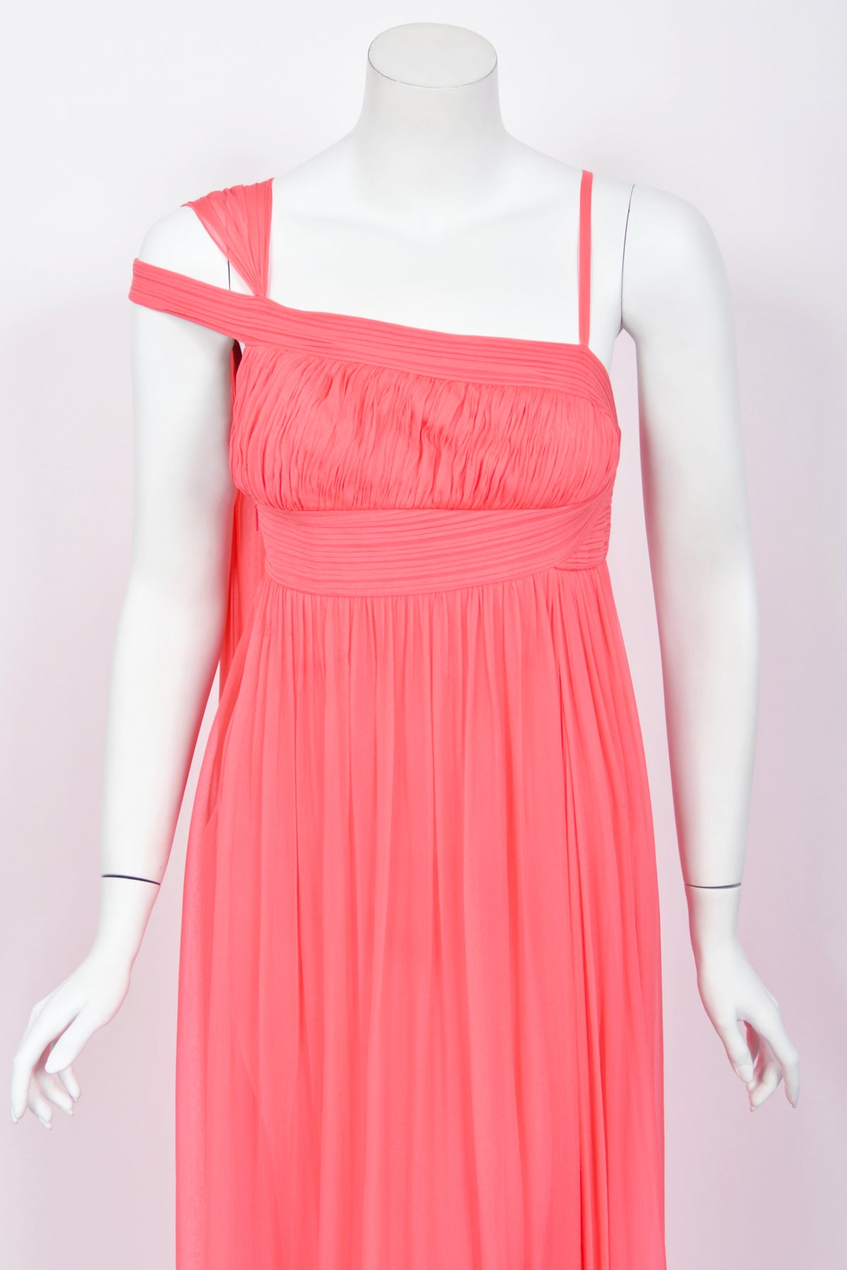 2008 Versace Runway Bubblegum Pink Pleated Silk Goddess Gown
