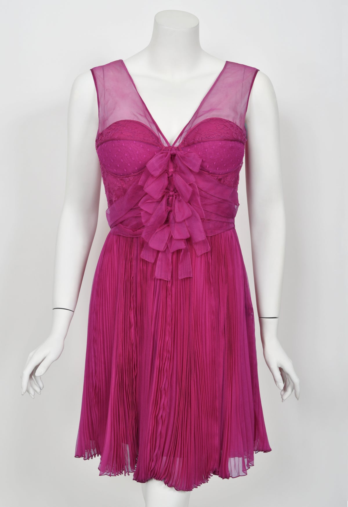 2010 Christian Dior by John Galliano Fuchsia Pink Pleated Sheer Silk Lingerie Dress
