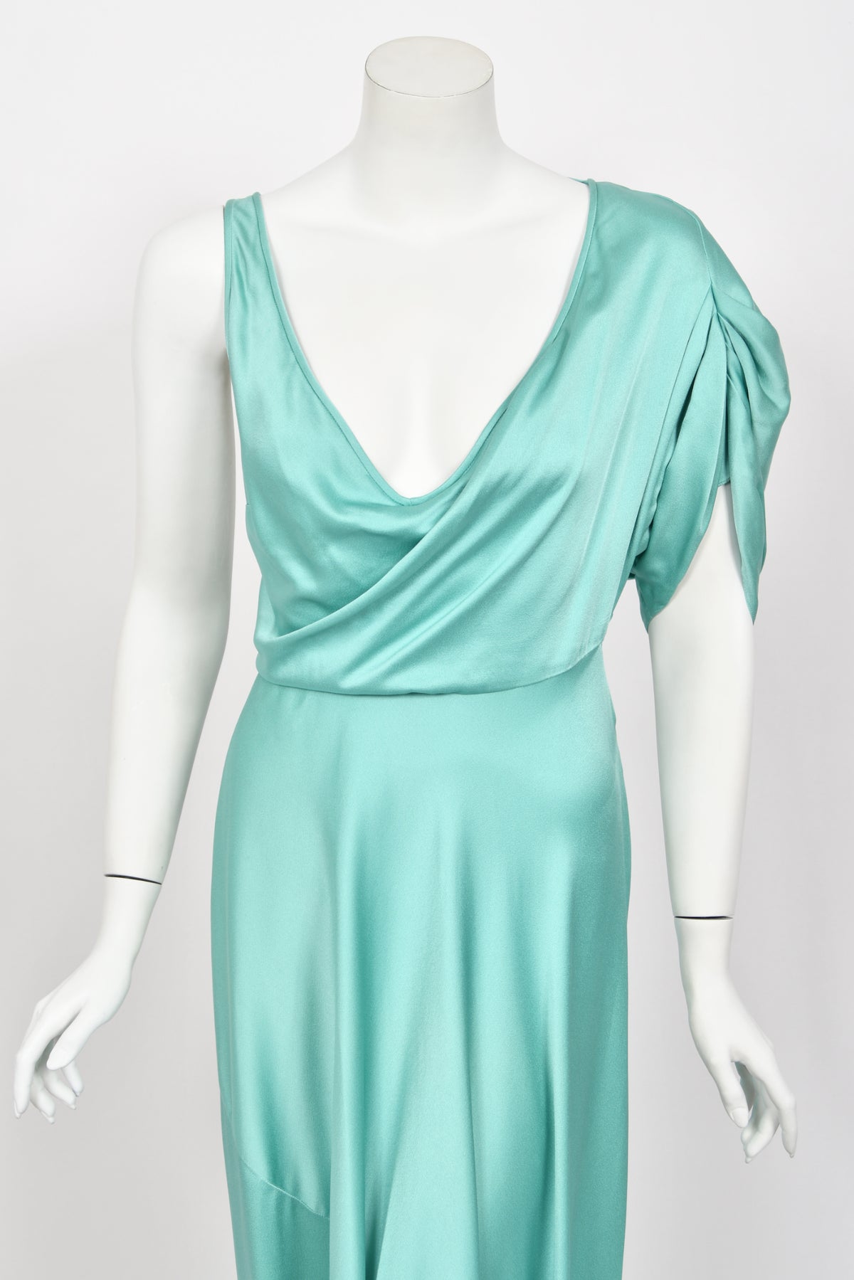 2011 John Galliano Sculpted Tiffany-Blue Silk Asymmetric Draped Goddess Gown