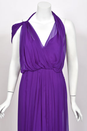 2011 Christian Dior by John Galliano Royal Purple Sheer Silk Low-Cut Asymmetric Goddess Gown
