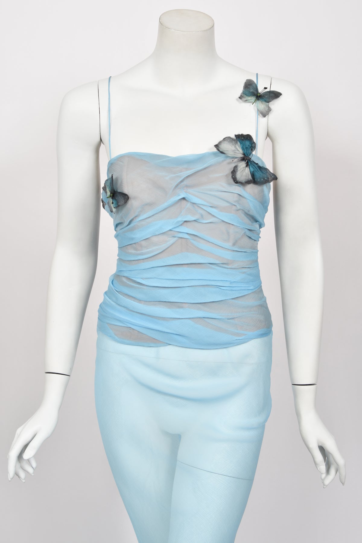 1998 Dolce &amp; Gabbana &#39;Stromboli Collection&#39; Hand-Painted Butterflies Blue Silk Corset Gown