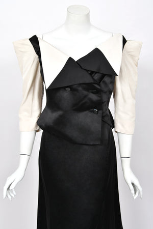 1999 Vivienne Westwood 'La Belle Helene' Collection Silk Off-Shoulder Corset Blouse & Full-Length Skirt Set