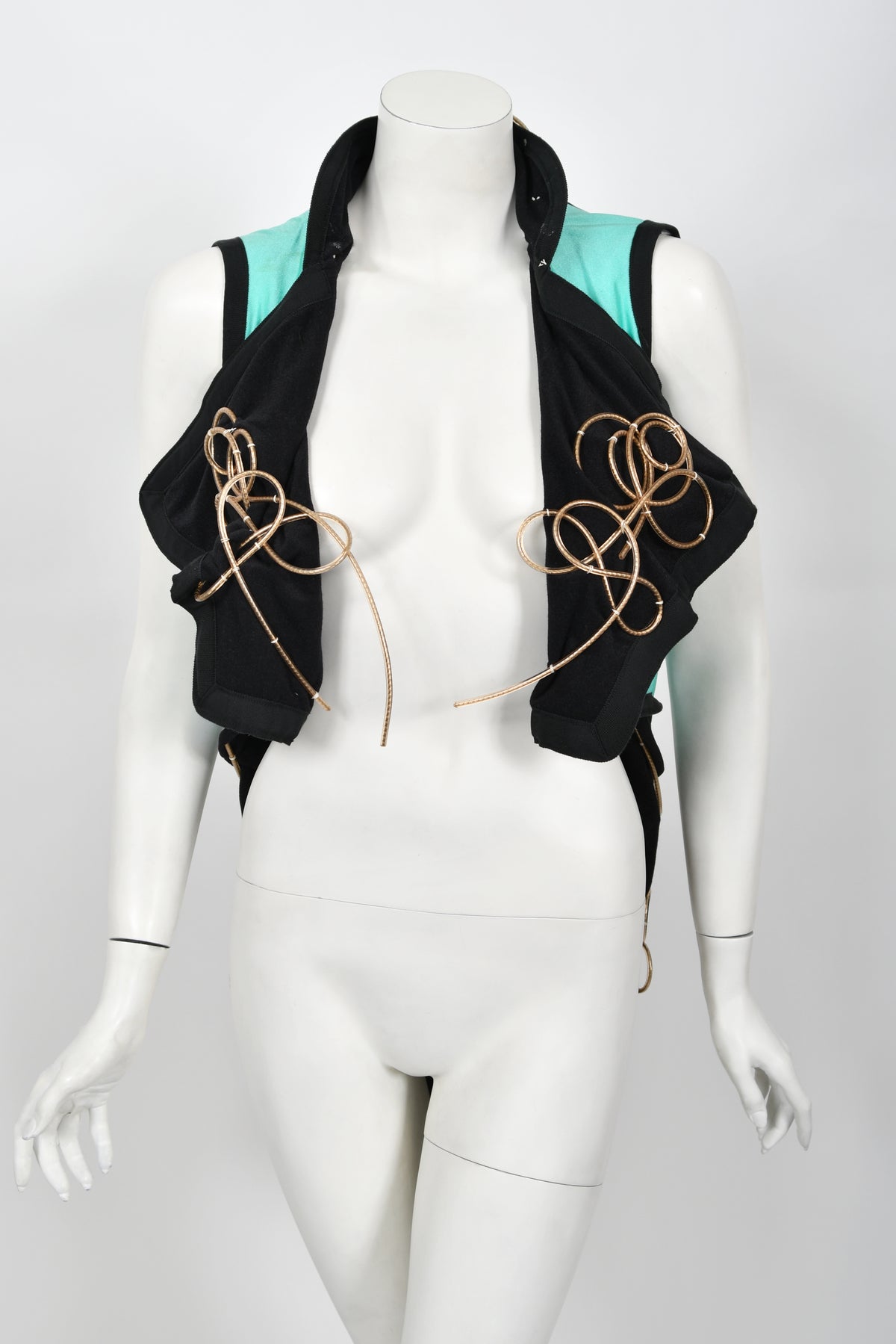 1991 John Galliano Documented Runway Black &amp; Blue Military Inspired Cropped Vest