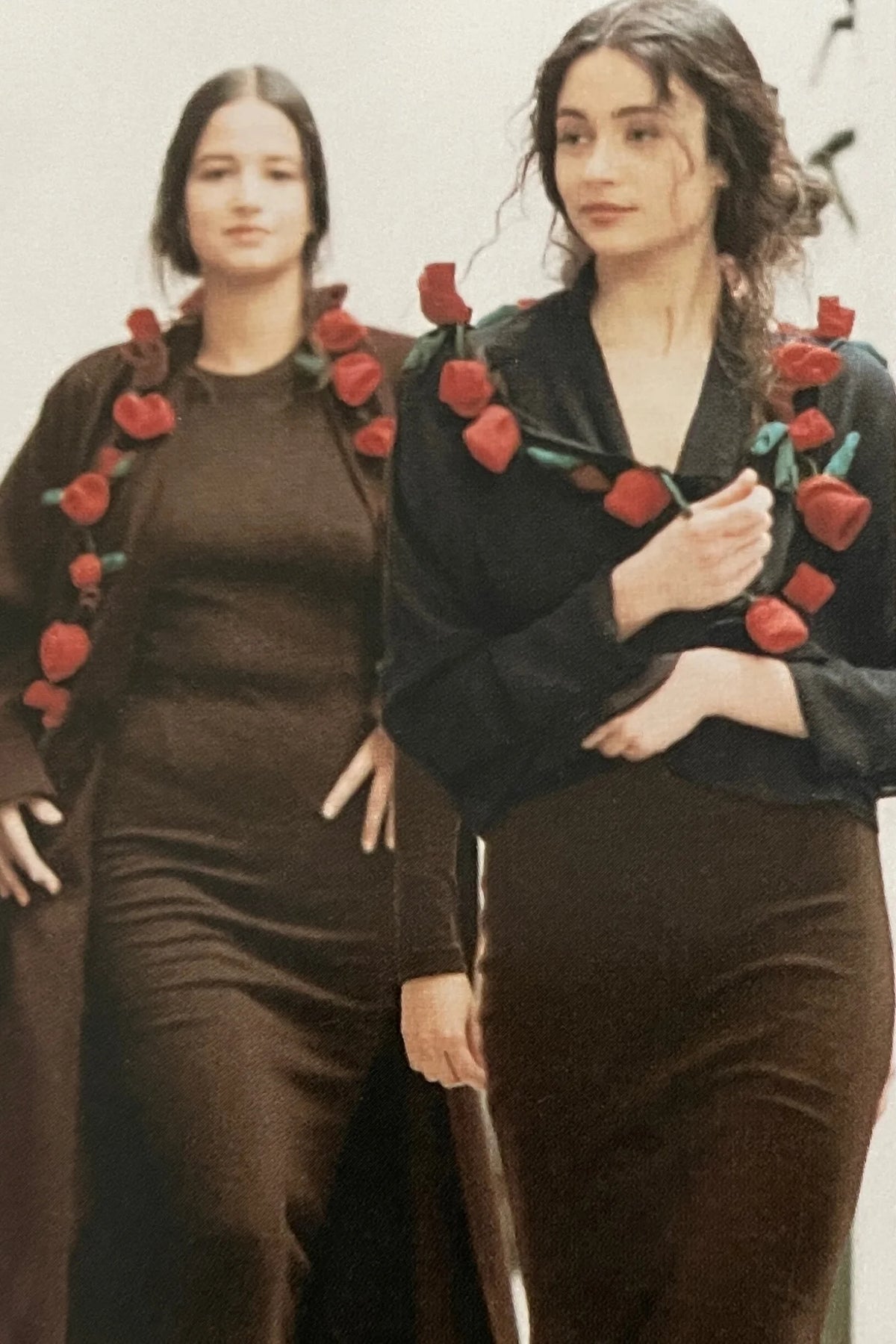 1990 Dolce &amp; Gabbana Black Silk Chiffon Red-Roses Floral Appliqué Dress