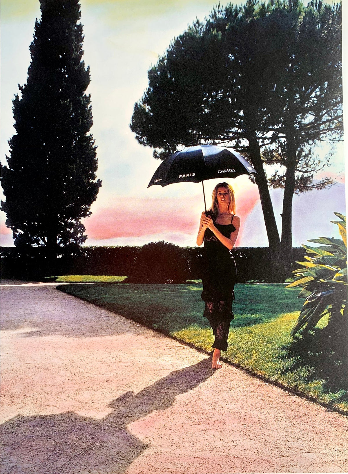 1994 Chanel by Karl Lagerfeld Cruise Collection Sheer Black Lace Ruffle-Trim Lingerie Gown