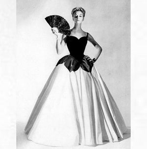 1950’s Edith Small Navy Silk & Rhinestone White Tulle Strapless 'Petal' Dress w/ Shawl